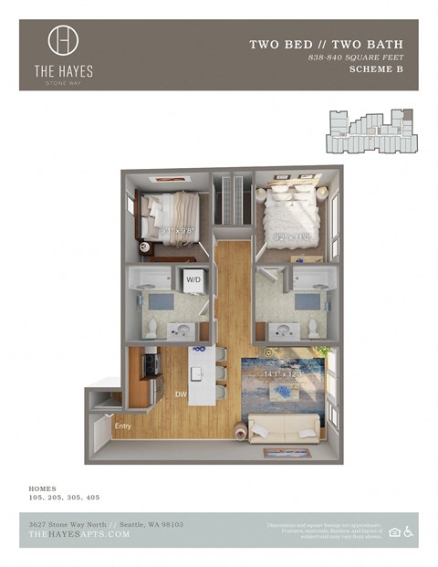 The Hayes on Stone Way Apartments Floor Plan Open 2X2 C1